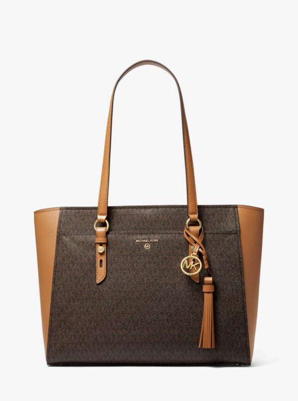 Damske Prenosná Taška Michael Kors Sullivan Large Logo and Leather Čokoláda Žlté - Kabelky Michael Kors Nejlevnejsi | OULHZ-6918